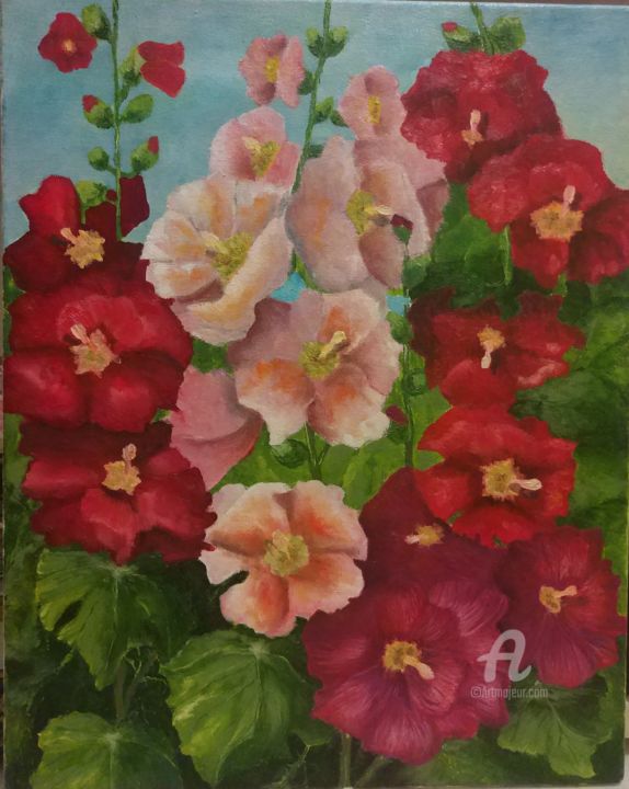 Painting titled "Мальва Мальвина" by Gulia Akhangaranskaia, Original Artwork, Oil