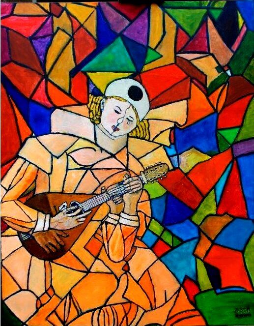 Colombine à la Mandoline 绘画, 36.2x28.7 in