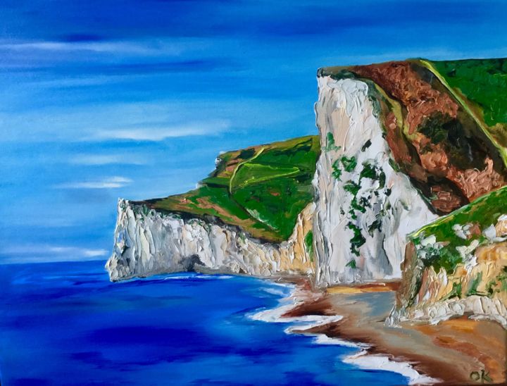 Painting titled "DORSET WHITE CLIFFS…" by Olga Koval, Original Artwork, Oil