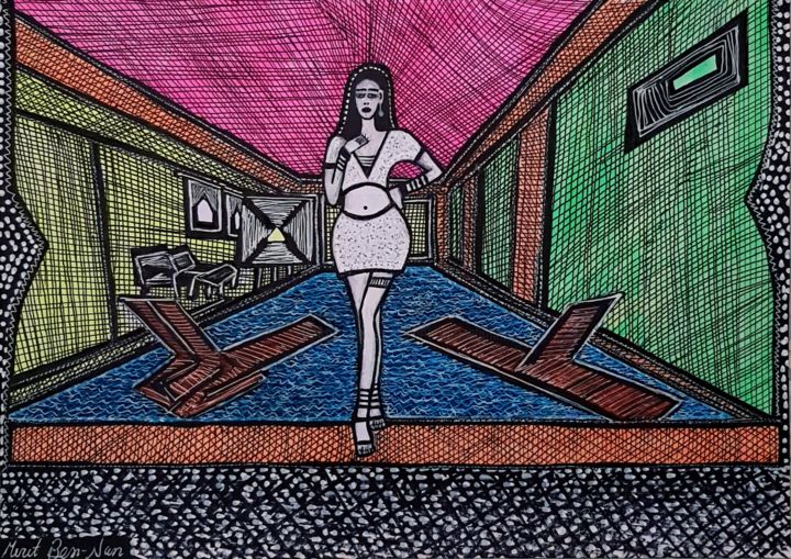 Israeli contemporary art in Israel authentic paintings 绘画, 9.8x13.8 in