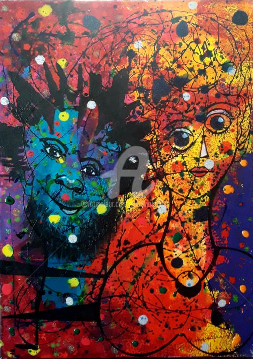 Couple en fin de confinement 绘画, 27.6x19.7 in