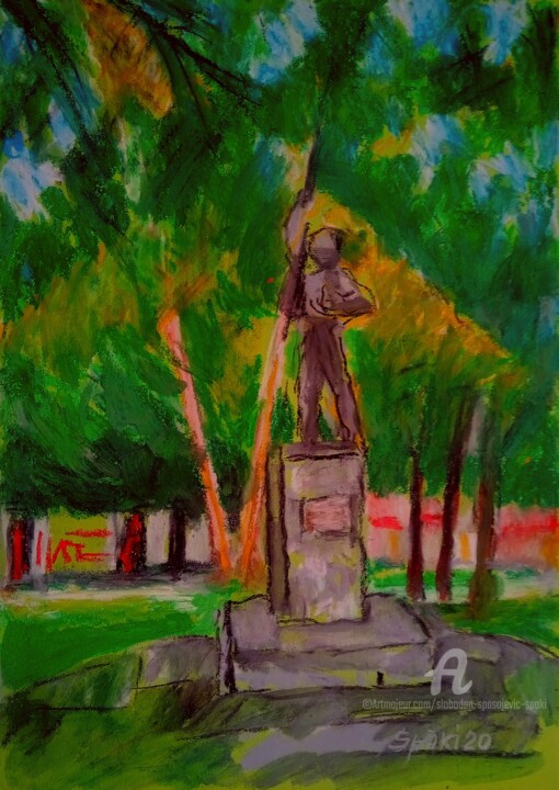绘画 标题为“Le monument Vrdnik” 由Slobodan Spasojevic (Spaki), 原创艺术品, 油