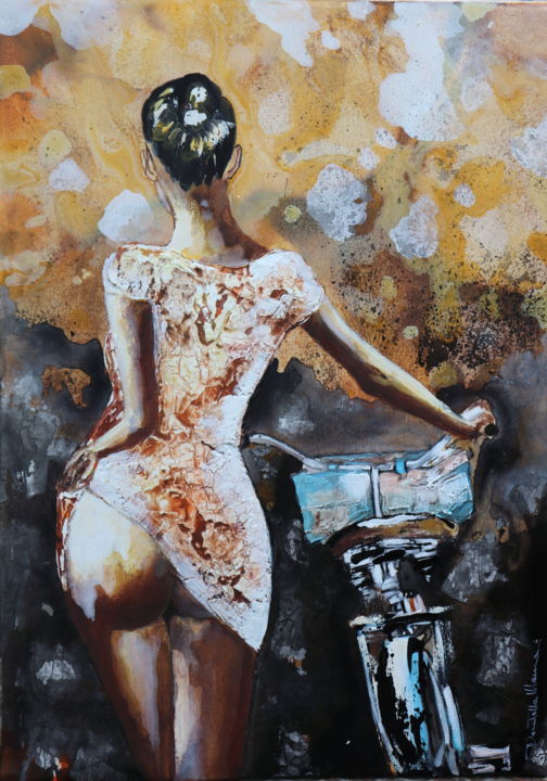 another woman...another bike III 绘画, 27.6x19.7 in