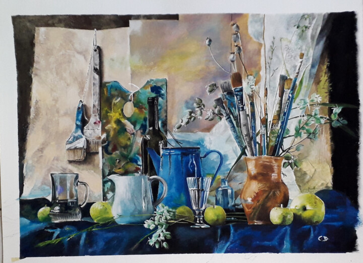 Painting titled "le nécessaire à pei…" by Catherine Digue - Turpin, Original Artwork, Gouache