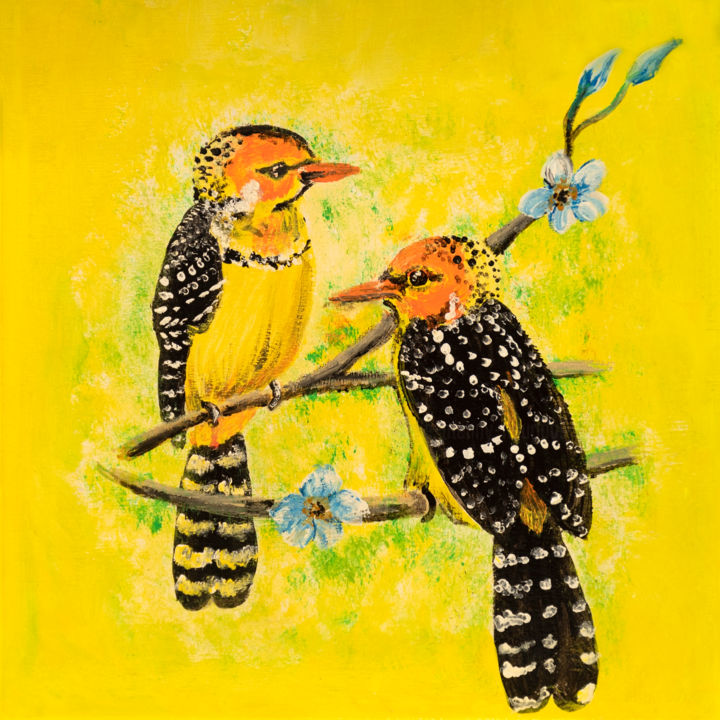 Peinture intitulée "2 barbicans au jard…" par Emmanuelle Menny Fleuridas, Œuvre d'art originale, Acrylique