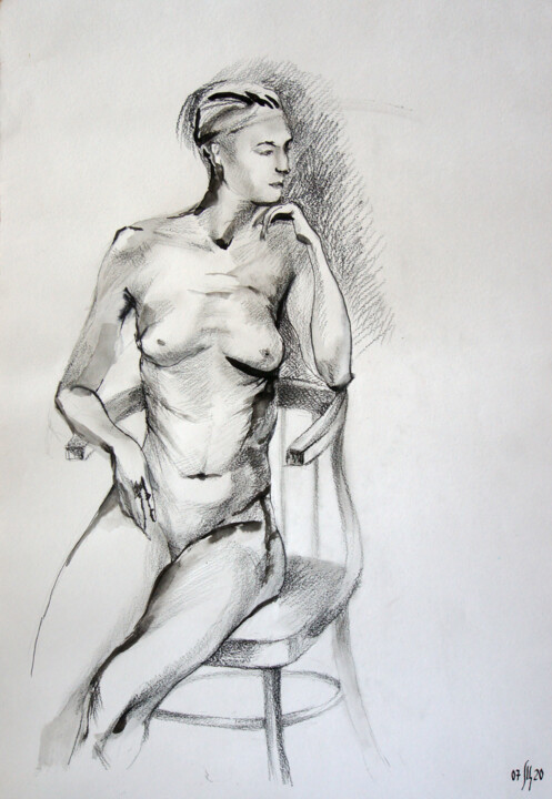 Nu Irina on the Viennese chair 图画, 24x16.9 in