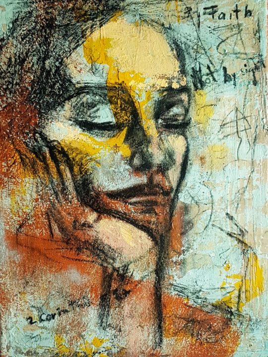 Painting titled "By faith,not by sig…" by Daniela Mihai, Original Artwork, Acrylic Mounted on Wood Stretcher frame