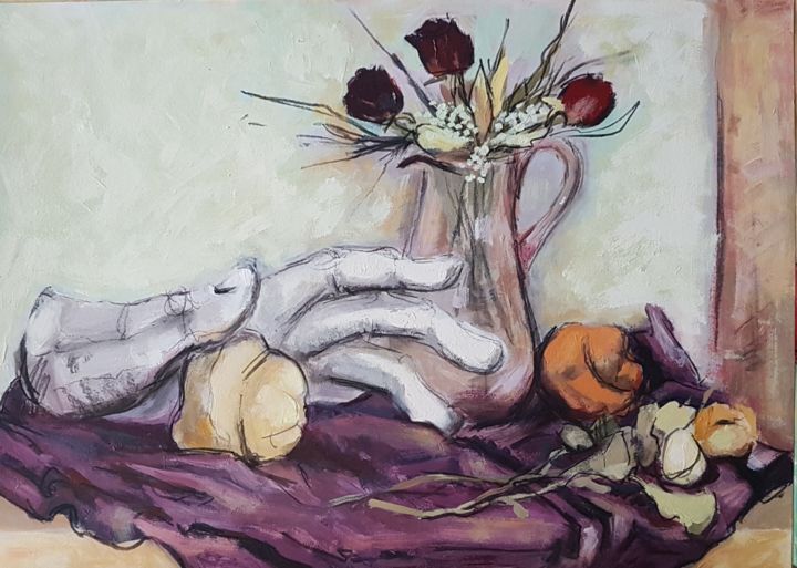 Painting titled "Still life with ros…" by Daniela Mihai, Original Artwork, Acrylic