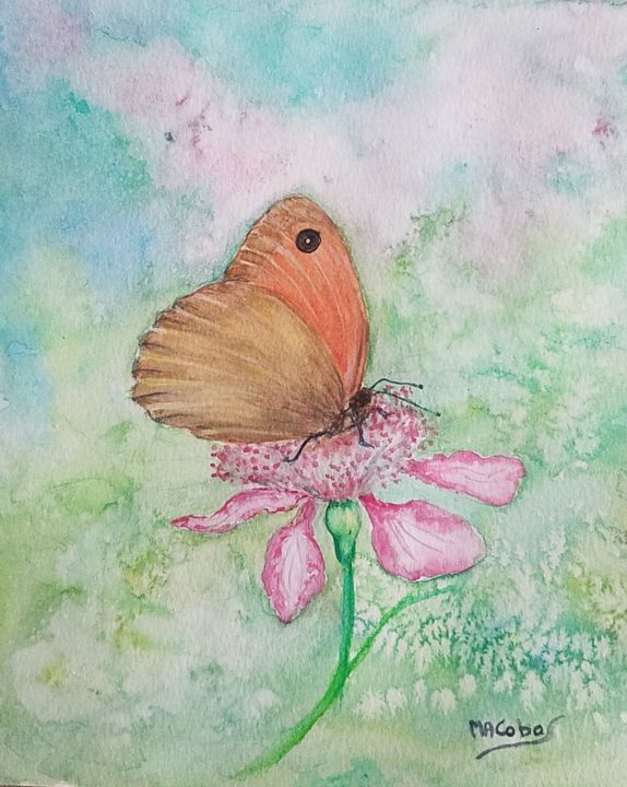 Peinture intitulée "Myrtil, le papillon" par Marian Cobos, Œuvre d'art originale, Aquarelle