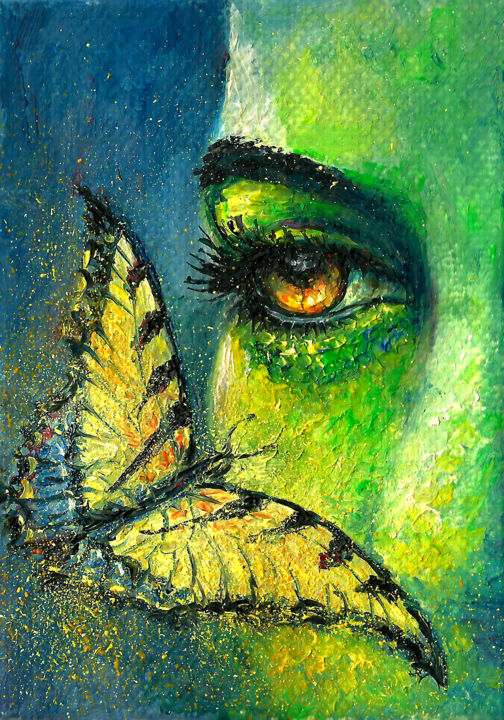 Woman portrait . Butterfly dreams 绘画, 11.8x7.9 in