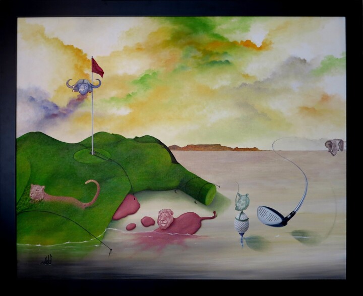 Painting titled "The Big 6" by Bram De Winter, Original Artwork, Oil Mounted on Wood Stretcher frame
