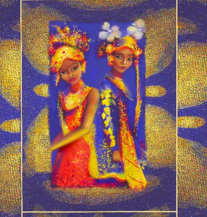「Sisters in Bali」というタイトルのデジタルアーツ Corinne Courletによって, オリジナルのアートワーク, デジタル絵画
