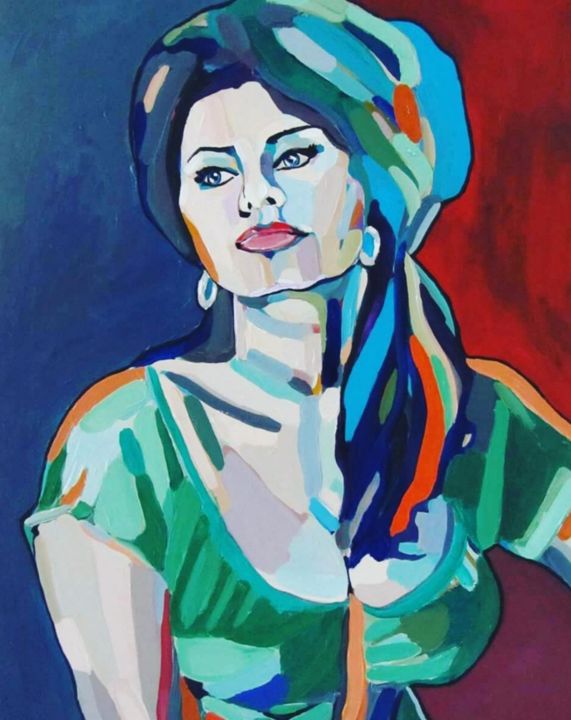 Painting titled "Sofia Loren" by Shadon Bindraban, Original Artwork, Acrylic