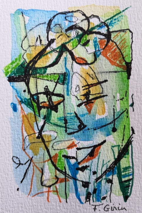 Peinture intitulée "Monstre II" par Frédérique Girin, Œuvre d'art originale, Aquarelle Monté sur Panneau de bois