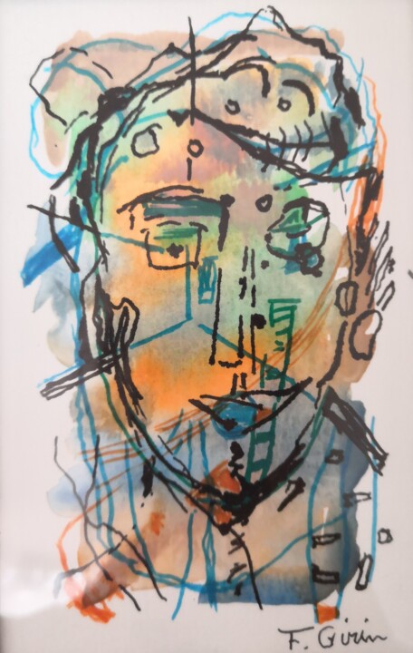 Peinture intitulée "Monstre IV" par Frédérique Girin, Œuvre d'art originale, Aquarelle Monté sur Panneau de bois