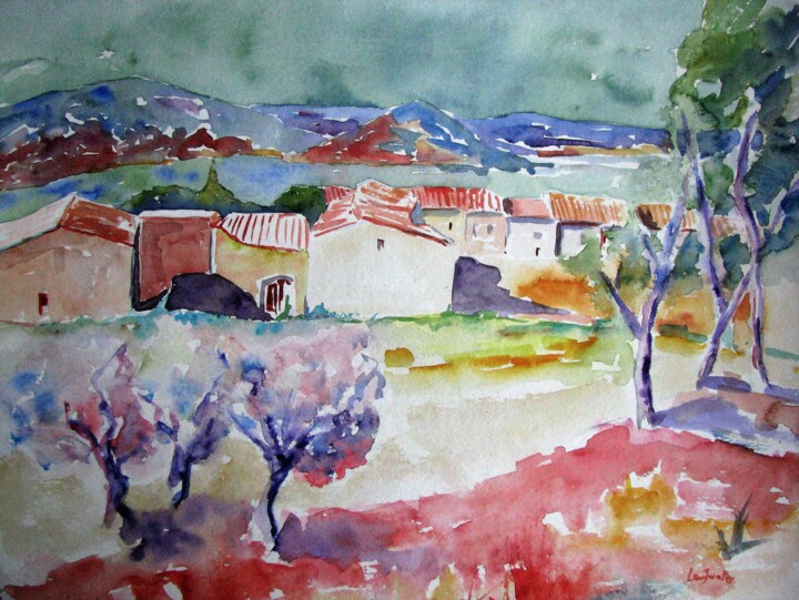 Peinture intitulée "Le hameau des Vailh…" par Jean-Noël Le Junter, Œuvre d'art originale, Aquarelle Monté sur Panneau de bois