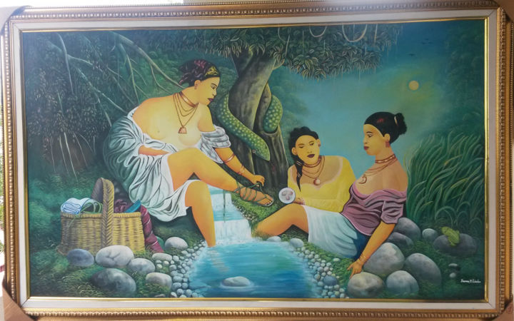 Les 3 femmes du Dieu-serpent 绘画, 11.8x19.7 in