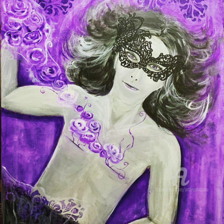 Malerei mit dem Titel "On the bed of purpl…" von Daciana, Original-Kunstwerk, Acryl