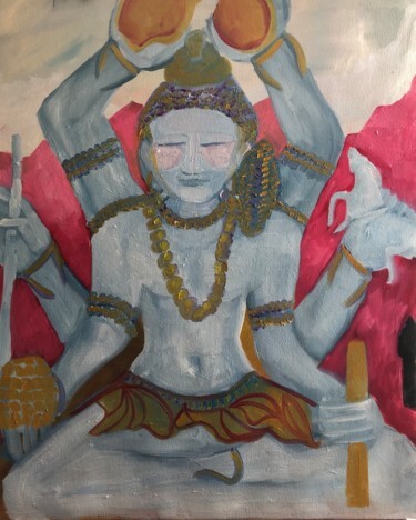 Pintura intitulada "BODDHISATVA GRIS" por Njoy, Obras de arte originais, Óleo Montado em Armação em madeira