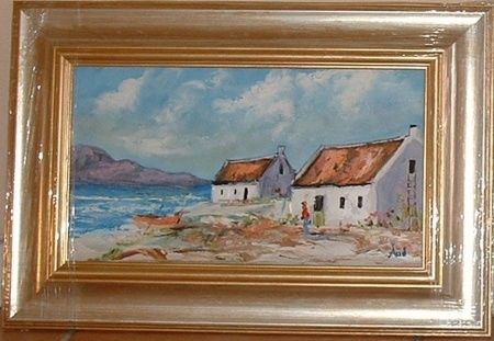 Painting titled "Fishermen's Village" by Aud, Original Artwork, Oil