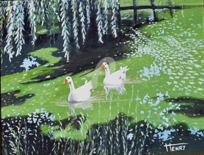 Peinture intitulée "LES DEUX CYGNES" par Desnoyers, Œuvre d'art originale, Huile