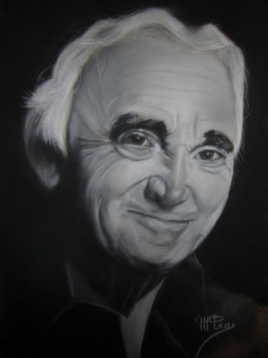 Ζωγραφική με τίτλο "Charles Aznavour" από Michel Pras, Αυθεντικά έργα τέχνης, Παστέλ Τοποθετήθηκε στο Άλλος άκαμπτος πίνακας