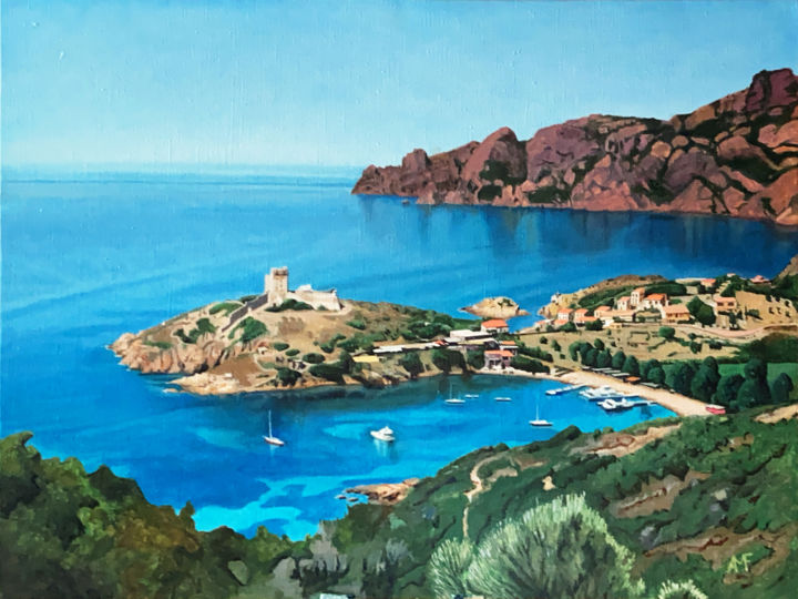 Peinture intitulée "Girolata" par Arnaud Feuga, Œuvre d'art originale, Huile Monté sur Châssis en bois