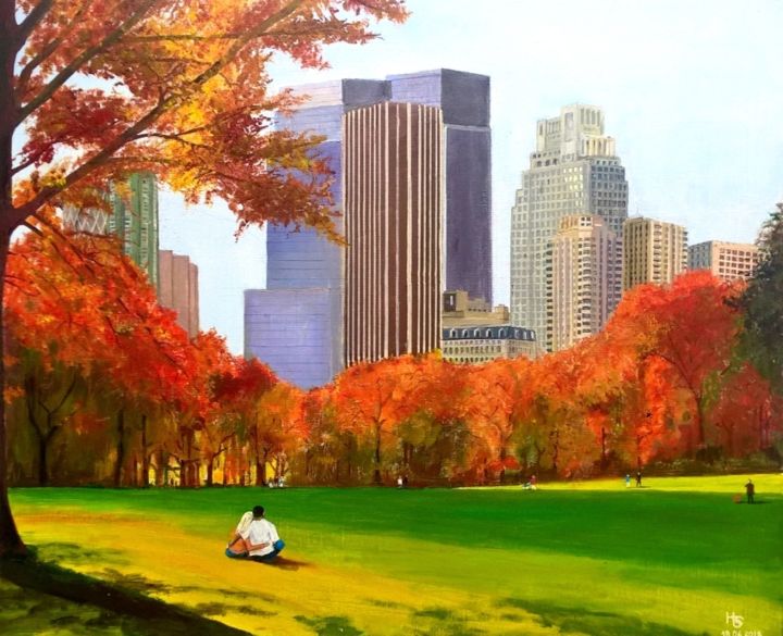 Painting titled "Central Park" by Henri Sacchi, Original Artwork, Acrylic