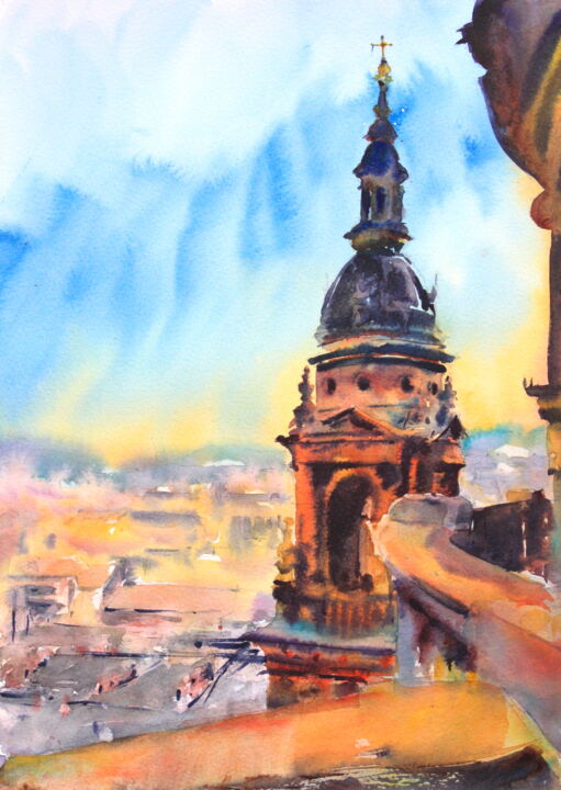 A view from St Stephen's Basilica in Budapest 绘画, 16x12 in