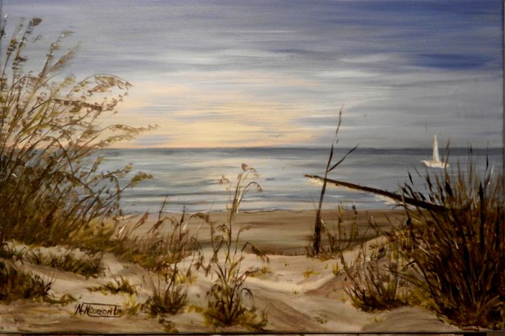 Painting titled "Mon bateau blanc" by Marie-Mathilde Dumont, Original Artwork, Oil Mounted on Wood Stretcher frame