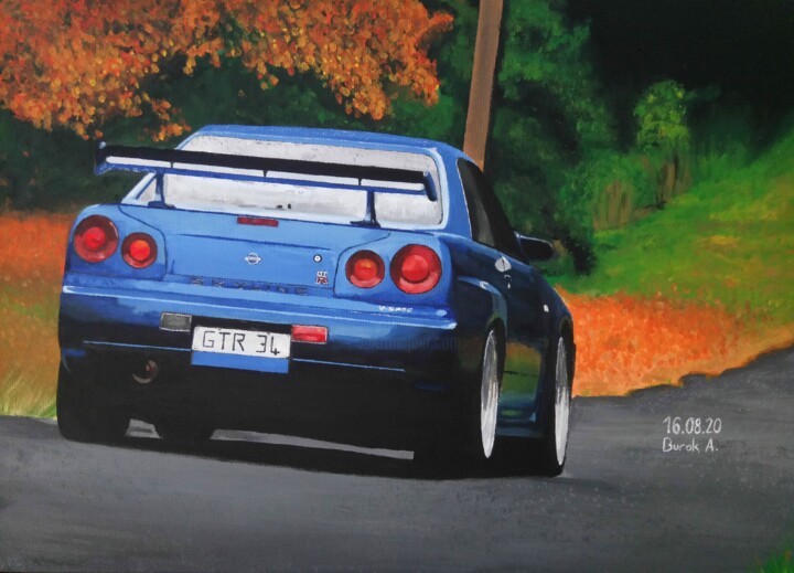 Pintura titulada "Nissan Skyline GTR…" por Burak Aslan, Obra de arte original, Acrílico Montado en Bastidor de camilla de ma…
