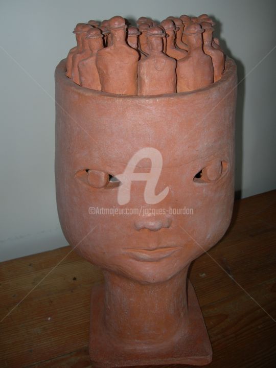 Sculptuur getiteld "hommage a jean Mich…" door Jacques Bourdon (JAQ), Origineel Kunstwerk, Klei