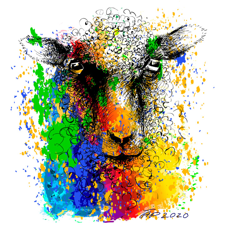 Sheep lamb portrait. Animal head looking 数字艺术