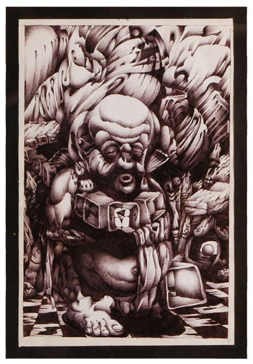 Printmaking titled "Teletubbies (Vladim…" by Wladimir Jäger, Original Artwork, Ballpoint pen