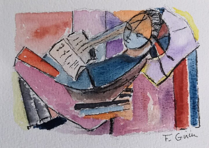 Peinture intitulée "La lecture" par Frédérique Girin, Œuvre d'art originale, Aquarelle Monté sur Panneau de bois