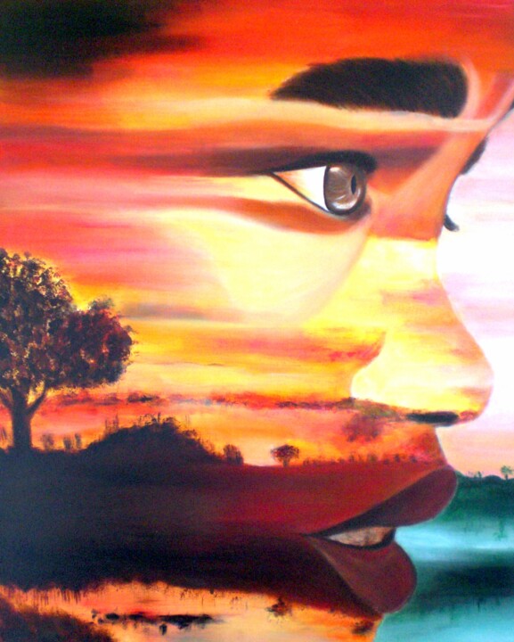 Pintura titulada "Perfil de Africa-1" por Carmen G. Junyent, Obra de arte original, Acrílico Montado en Bastidor de camilla…