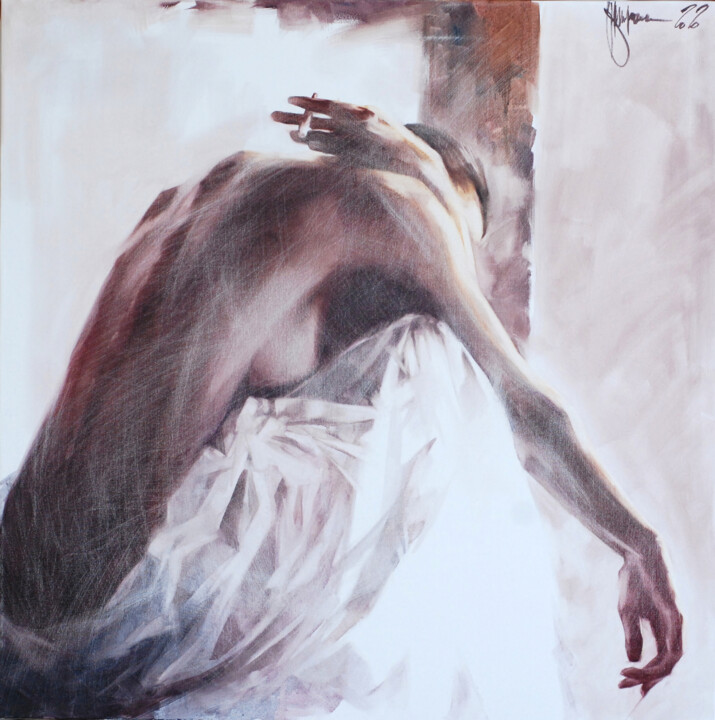 Painting titled "Morning joint." by Igor Shulman, Original Artwork, Oil Mounted on Wood Stretcher frame