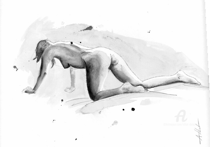 Drawing titled "Réserve directe" by Alliet-Delacroix, Original Artwork, Ink Mounted on Cardboard