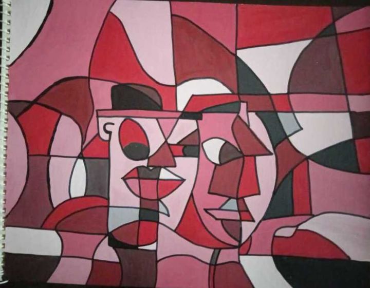 Painting titled "MONOCHROMATIC CUBISM" by Nimra Tabassum, Original Artwork, Acrylic