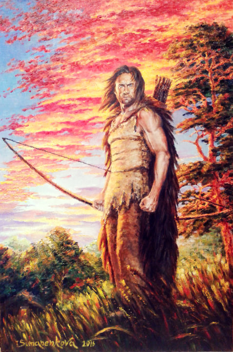 A breadwinner. A hunter. A warrior by Irina Sumanenkova 绘画, 23.6x15.8 in
