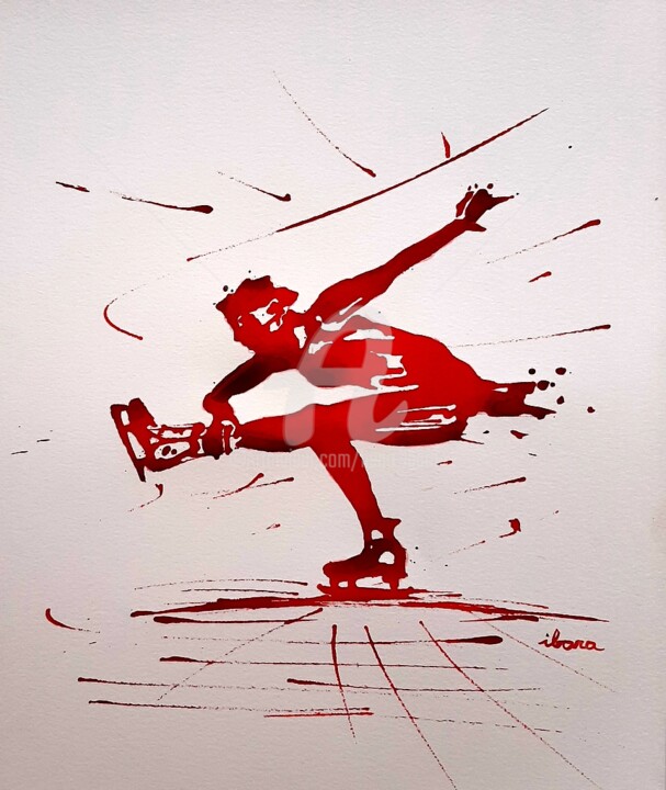 Patinage artistique N°2 encre rouge de Henri Ibara 图画, 19.7x15.8 in