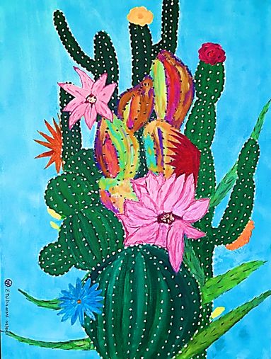 Peinture intitulée "cactus new cordelie…" par Eric Pailhassard, Œuvre d'art originale, Acrylique