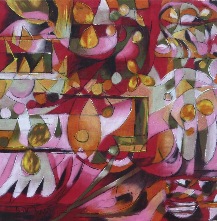 Painting titled ""Victoire ou non?"" by B.Piatti, Original Artwork, Oil Mounted on Wood Stretcher frame