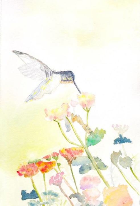 Peinture intitulée "Colibri" par Pascale Coutoux, Œuvre d'art originale, Aquarelle
