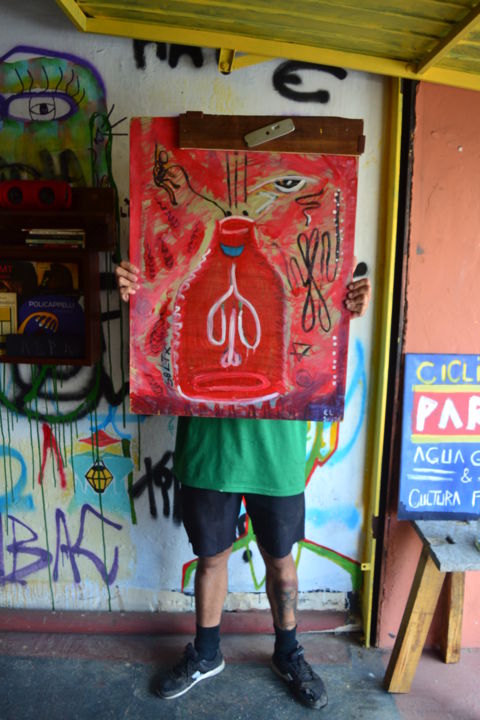 Painting titled "Soltx" by Gabriel Brock, Original Artwork, Collages Mounted on Wood Panel