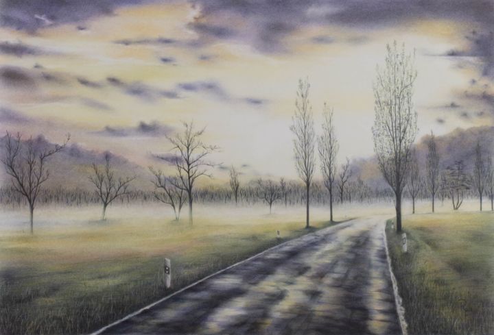 Malerei mit dem Titel "-firlieroad-" von Ronald Firla, Original-Kunstwerk, Conté-Buntstifte