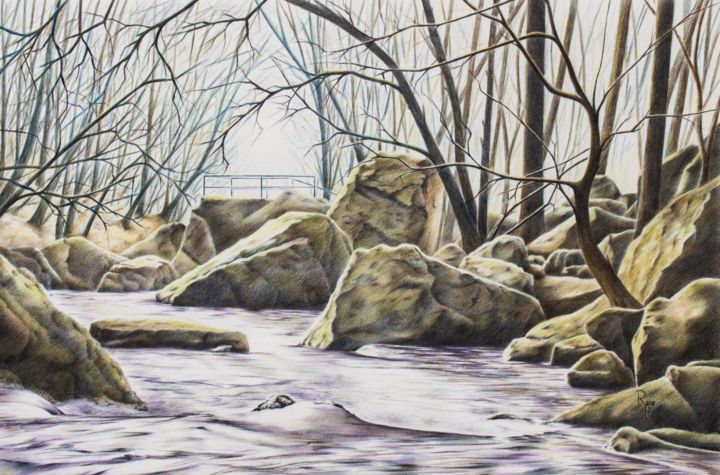 Malerei mit dem Titel "Teufelskanzel" von Ronald Firla, Original-Kunstwerk, Conté-Buntstifte