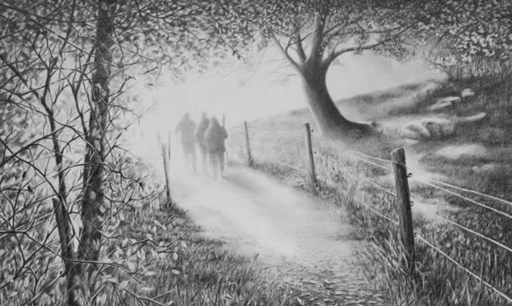 Zeichnungen mit dem Titel "Die Wanderer" von Ronald Firla, Original-Kunstwerk, Bleistift