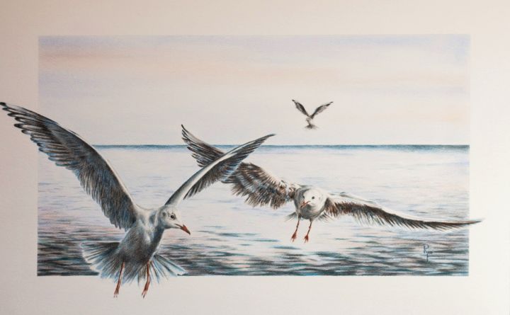 Malerei mit dem Titel "Das Bild mit den Mö…" von Ronald Firla, Original-Kunstwerk, Conté-Buntstifte