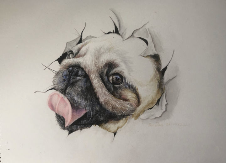 Drawing titled "cache-cache" by Dan Xu, Original Artwork, Pencil